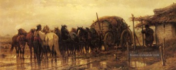 Adolf Schreyer Werke - Araber Hitching Pferde zum Wagen Arabien Adolf Schreyer